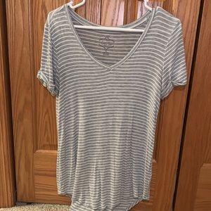 Grey and white striped v-neck t shirt